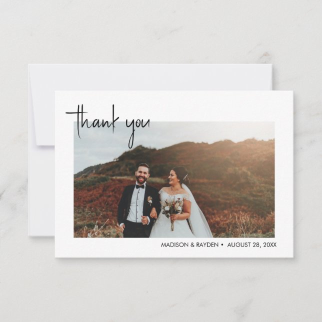 Carte De Remerciements Mariage de script photo simple (Devant)