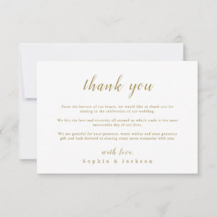 Carte De Remerciements Mariage de script romantique simple or