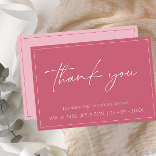Carte De Remerciements Mariage de script rose magenta minimal