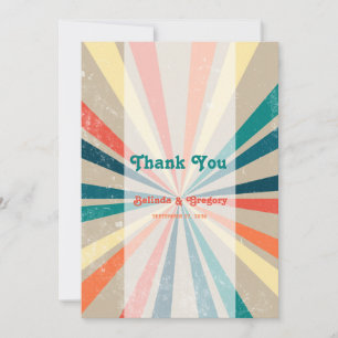 Carte De Remerciements Mariage de Sunburst Arc-en-ciel coloré rétro