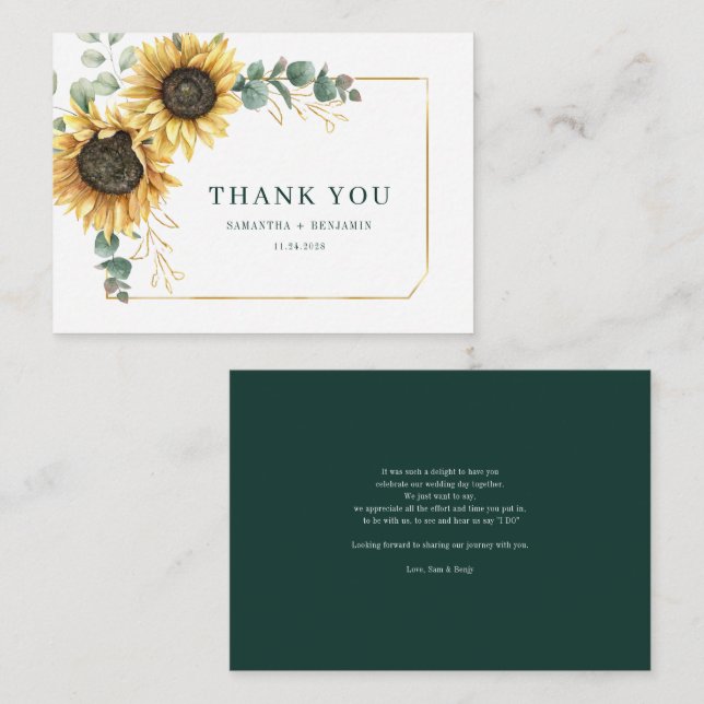 Carte de remerciements Mariage de tournesol Eucaly (Devant / Derrière)