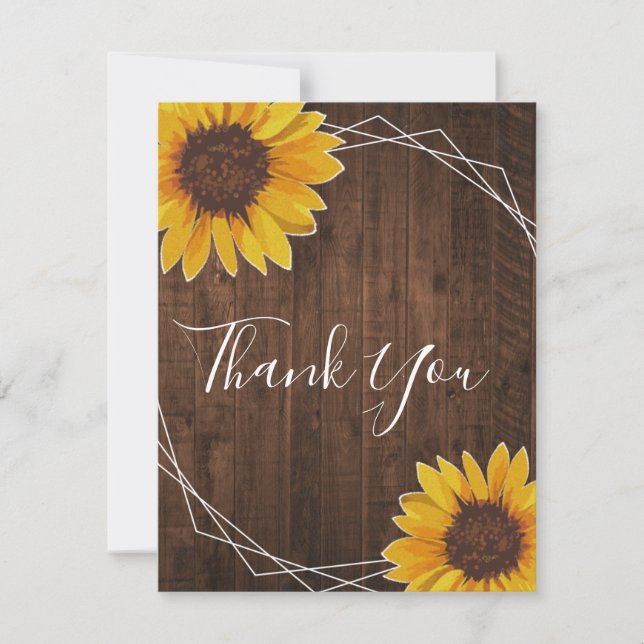 Carte de remerciements Mariage de tournesol rustiq (Devant)
