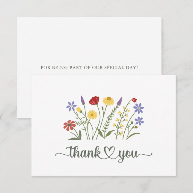 Carte De Remerciements Mariage de typographie fleur sauvage (Devant / Derrière)