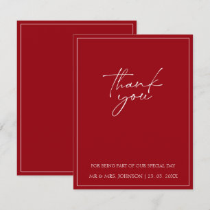 Carte De Remerciements Mariage de typographie rouge Crimson minimal