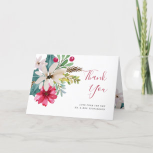 Carte De Remerciements Mariage de vacances d'hiver   Aquarelle florale