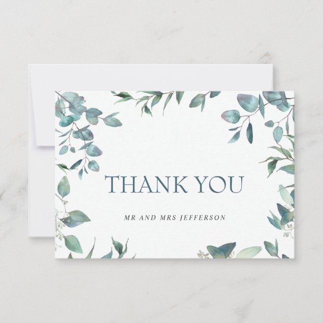 Carte De Remerciements Mariage de verdure simple et élégant (Devant)