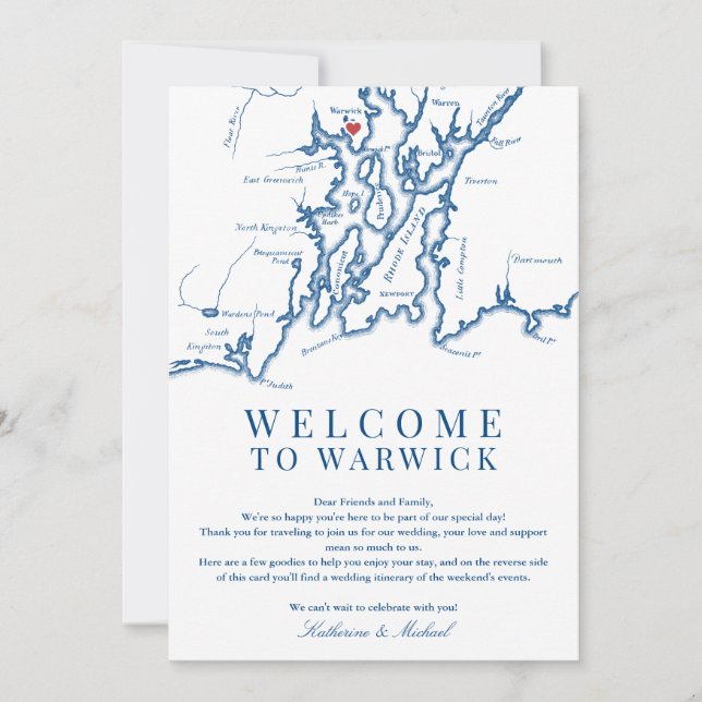 Carte De Remerciements Mariage de Warwick RI Bienvenue Itinéraire Marine  (Devant)