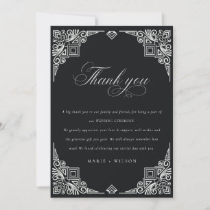 Carte De Remerciements Mariage décoré dans un style Art déco noir et blan