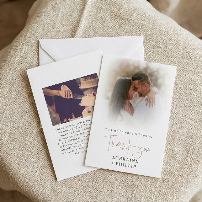 Carte De Remerciements Mariage d'effet dégradé de photo en script roman (Romanic script photo gradient effect wedding thank you card.)