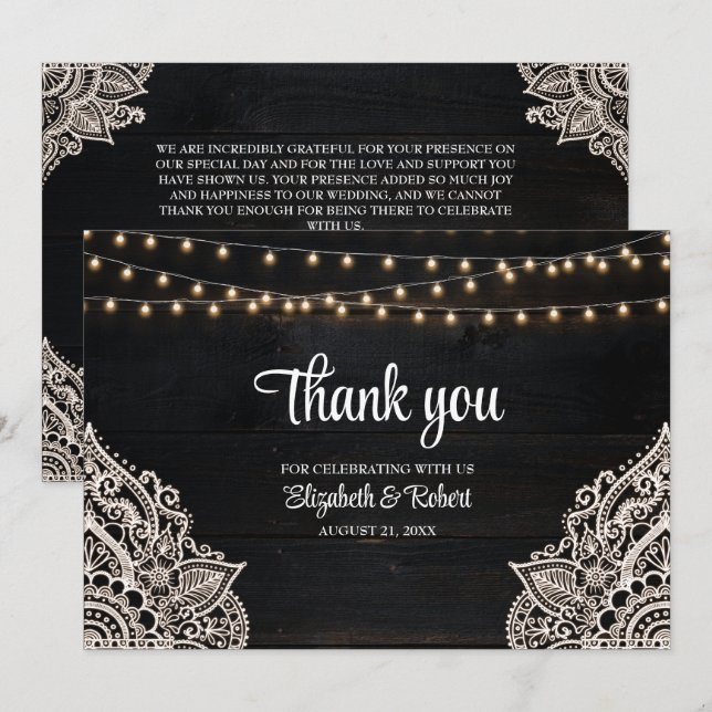Carte De Remerciements Mariage d'élégance rustique noir et blanc (Devant / Derrière)