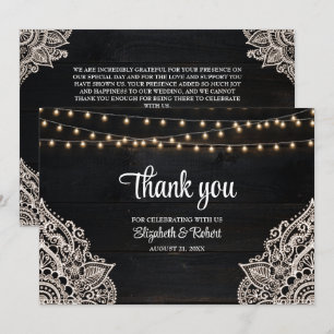 Carte De Remerciements Mariage d'élégance rustique noir et blanc