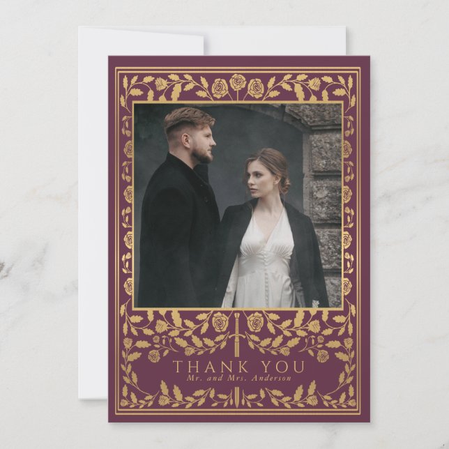 Carte De Remerciements Mariage d'épée médiévale Mauve (Devant)
