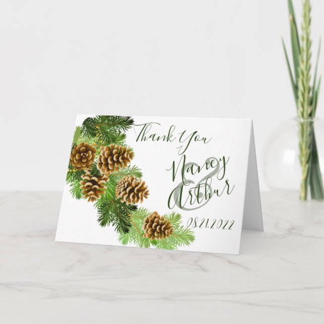 Carte De Remerciements Mariage des cônes de pin d'hiver (Devant)