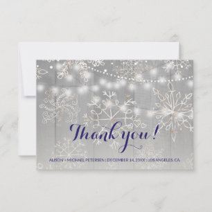 Carte De Remerciements Mariage des flocons d'argent d'hiver   Lumières de