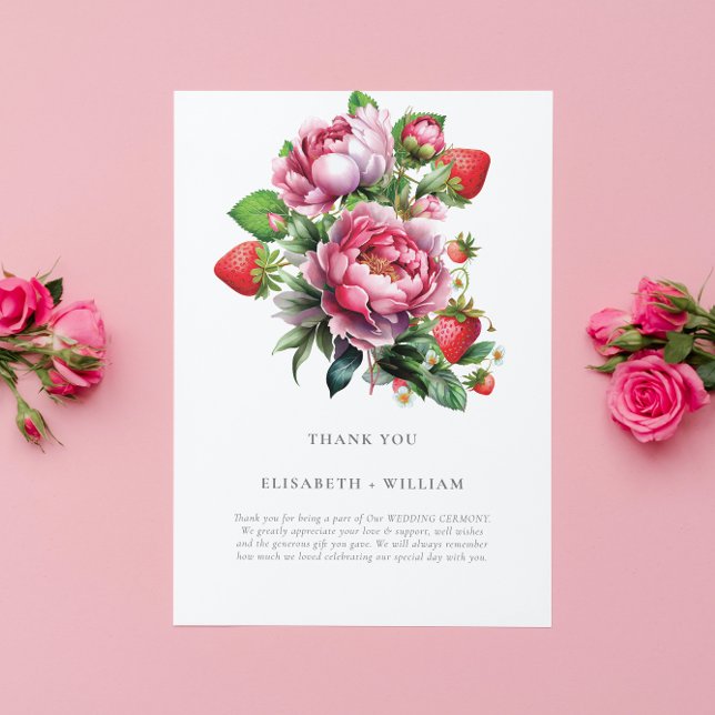 Carte De Remerciements Mariage d'été des fraises et des pivoines (Créateur téléchargé)