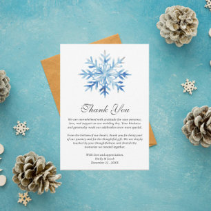 Carte De Remerciements Mariage d'hiver flocon de neige bleu glace