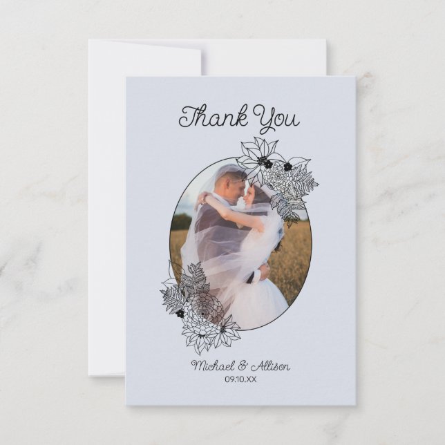 Carte De Remerciements Mariage d'hiver main tiré floral photo (Devant)