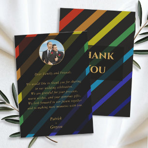 Carte De Remerciements Mariage d'hommes gays Élégante photo arc-en-ciel