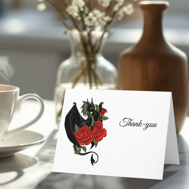 Carte De Remerciements Mariage d'Imaginaire Black Dragon Red Roses (Créateur téléchargé)