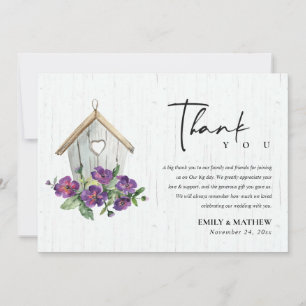 CARTE DE REMERCIEMENTS MARIAGE D'OISEAUX FLORAUX EN BOIS BLANC