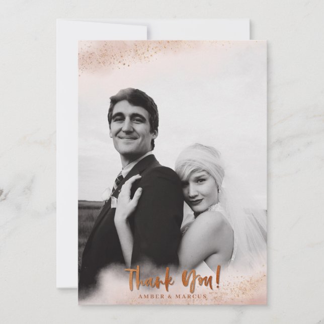 Carte De Remerciements Mariage d'or Blush Pink Ombre (Devant)