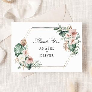 Carte De Remerciements Mariage d'or géométrique flou de palme tropicale