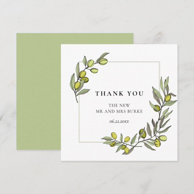 Carte De Remerciements Mariage du cadre de branches d'olivier (Devant / Derrière)