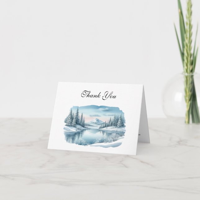 Carte De Remerciements Mariage du lac Snowy Mountain Winter Lake (Devant)
