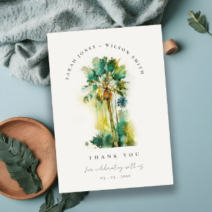 Carte De Remerciements Mariage Dusky Green Tropical Aquarelle Palm Trees