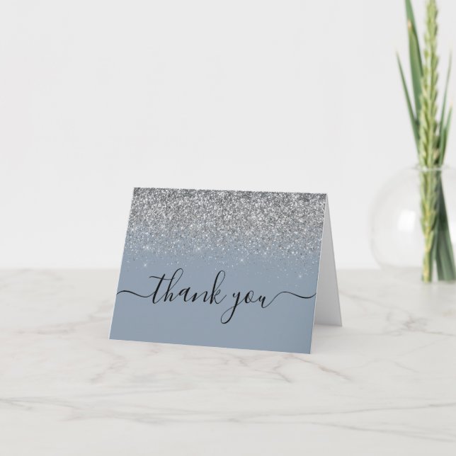 Carte de remerciements Mariage Dusty Blue & Silver (Devant)