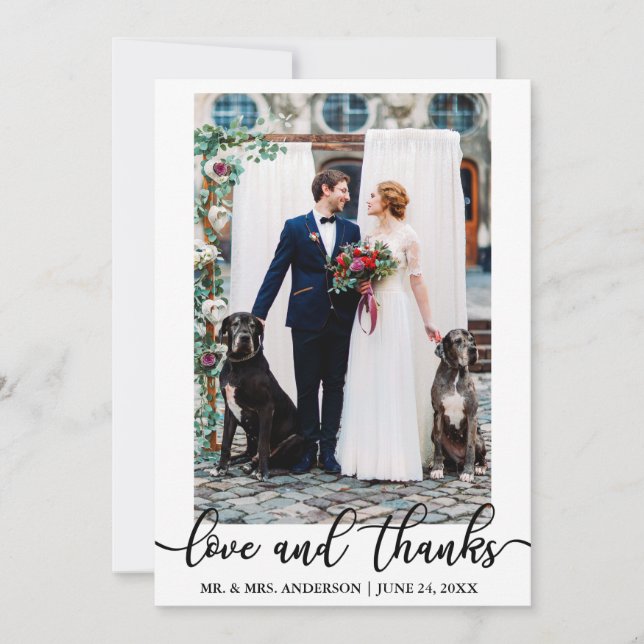 Carte De Remerciements Mariage Écriture Élégante Amour et Remerciements P (Devant)