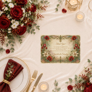 Carte De Remerciements Mariage Élégance Florale Art Nouveau Romantique