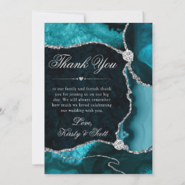 Carte De Remerciements Mariage élégant à l'agate sarcelle et paillettes d