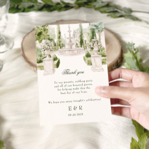 Carte De Remerciements Mariage élégant au manoir avec jardin à l'aquarell