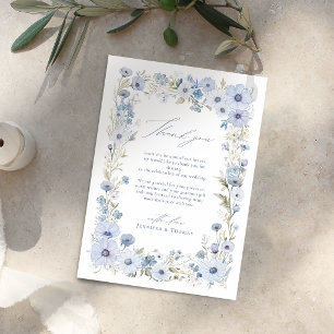 Carte De Remerciements Mariage Élégant aux Fleurs Sauvages Bleu Poussiére