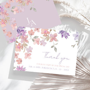 Carte De Remerciements Mariage Élégant aux Fleurs Sauvages Rose Lavande W