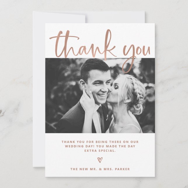 Carte De Remerciements Mariage | Elégant Blanc et Rose Gold avec photos (Devant)