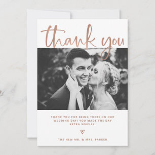 Carte De Remerciements Mariage Elégant Blanc et Rose Gold avec photos