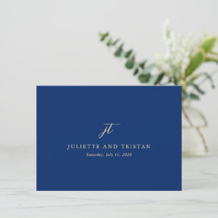 Carte De Remerciements Mariage Élégant Bleu Marine et Crème Classique