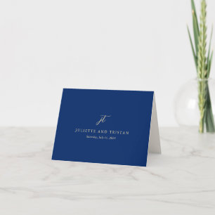 Carte De Remerciements Mariage Élégant Bleu Marine et Crème Classique