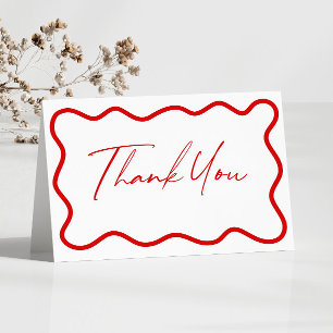 Carte De Remerciements Mariage Élégant Bordure Ondulée Rouge Blanc