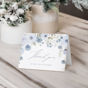 Carte De Remerciements Mariage Élégant de Fleur Sauvage Bleu Poussiéreux