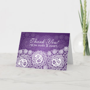 Carte De Remerciements Mariage élégant "Merci" Paisley dentelle violet