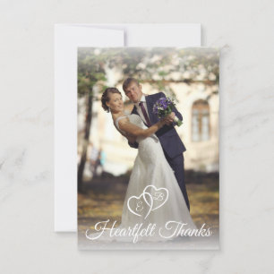 Carte De Remerciements Mariage Élégant Monogramme Coeurs blancs Photo