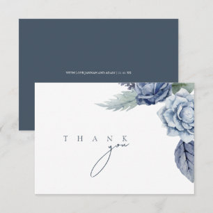 Carte De Remerciements Mariage Élégant Monogramme Rose Bleu Ardoise