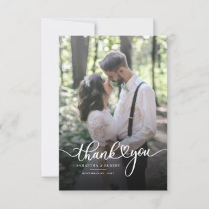 Carte De Remerciements Mariage élégant Photo Mariage Lettré à la main