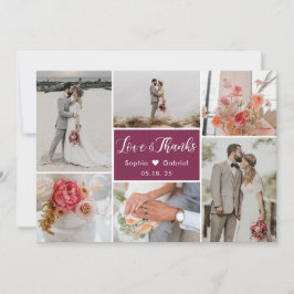 Carte De Remerciements Mariage Élégant Romantique Collage de 6 Photos de 