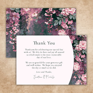 Carte De Remerciements Mariage Élégant Romantique Fleurs Rose Mauve