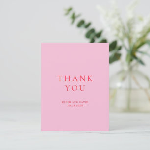 Carte De Remerciements Mariage Élégant Rose et Rouge Classique