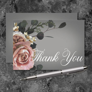 Carte De Remerciements Mariage Élégant Roses Florales Blanches et Roses s